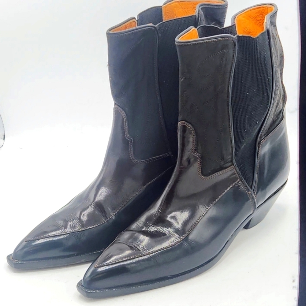 Donald  J Pilner Vintage Western Couture Leather Black Brown Boots SZ 7 - Picture 16 of 16